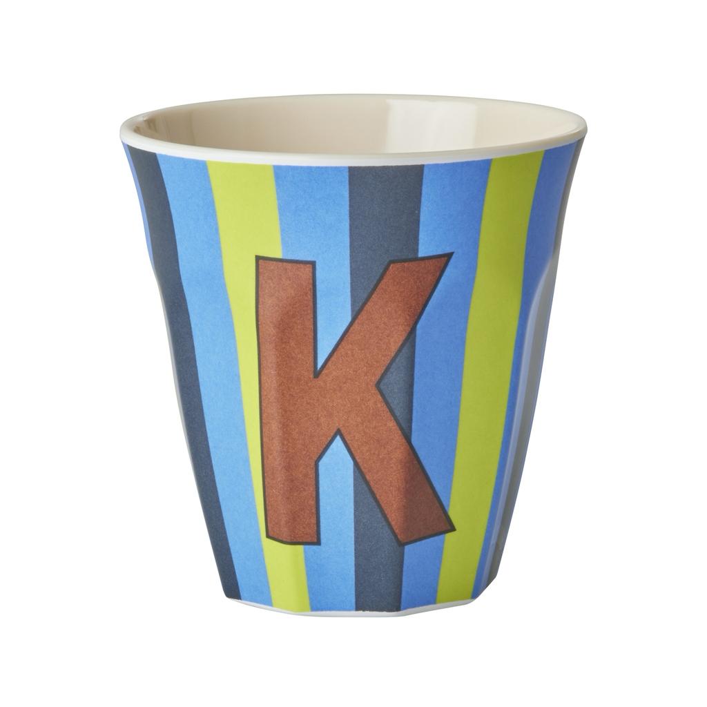 Happy Letter Mug gestreift -blau/grün-