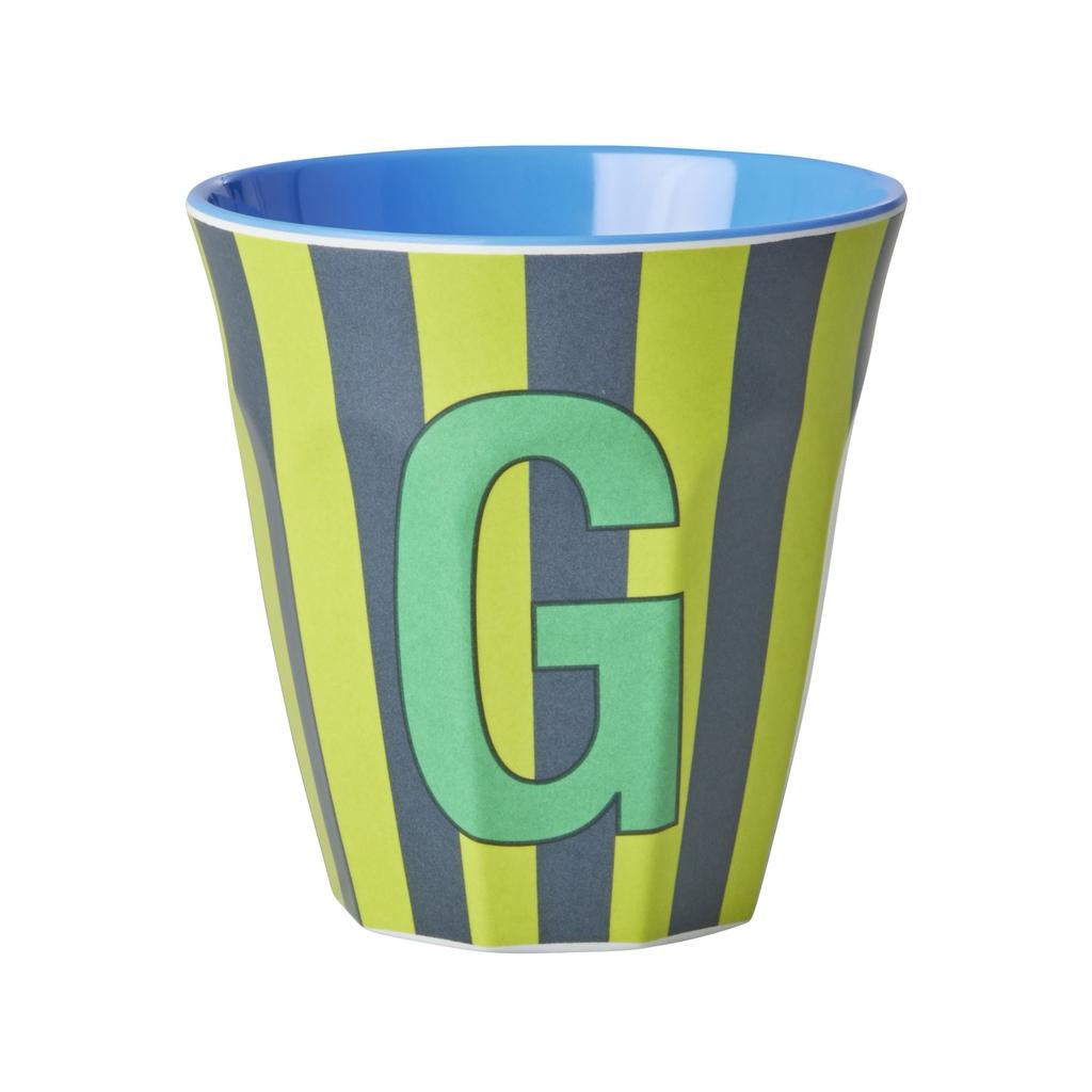 Happy Letter Mug gestreift -blau/grün-