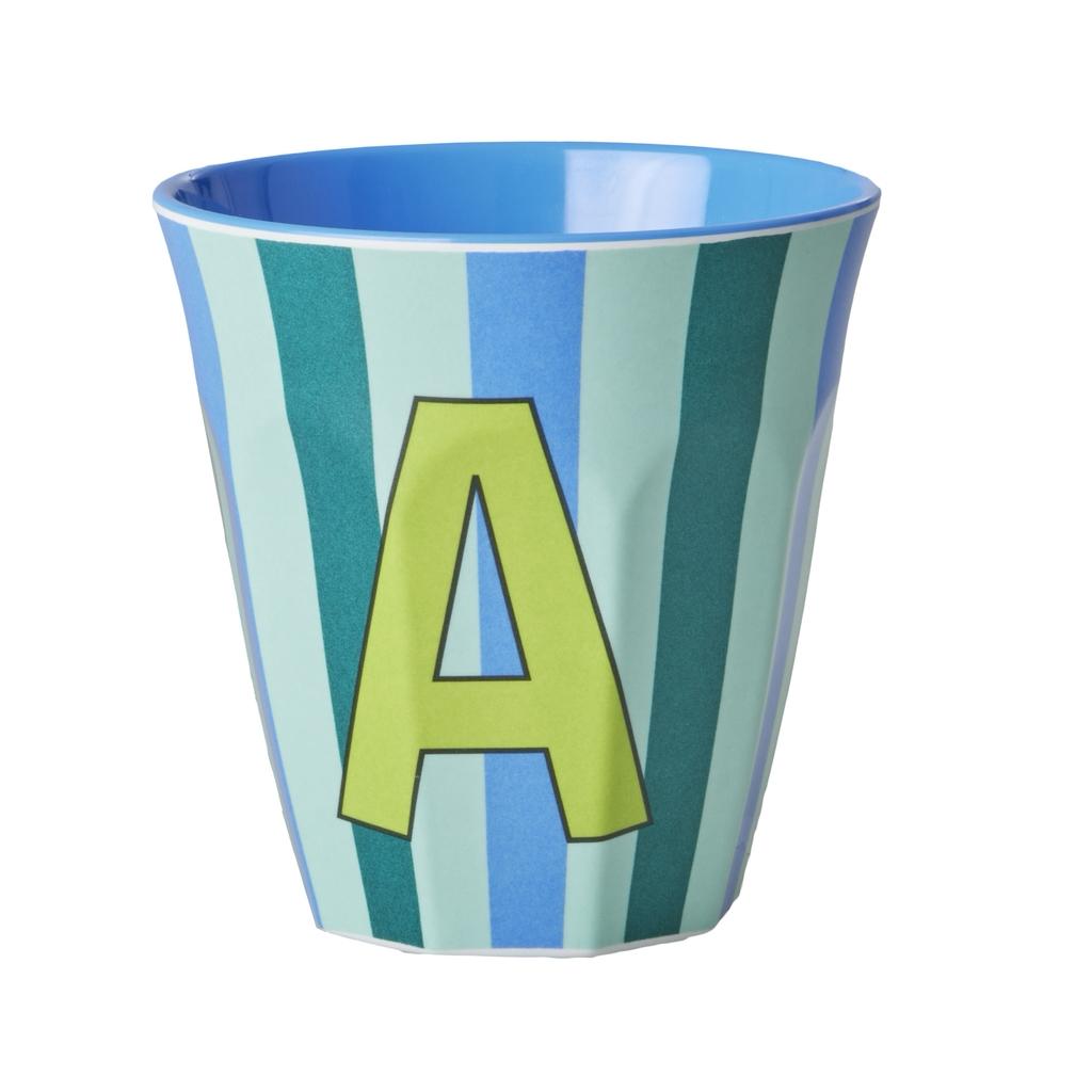 Happy Letter Mug gestreift -blau/grün-