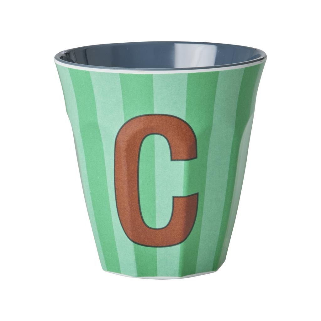 Happy Letter Mug gestreift -blau/grün-
