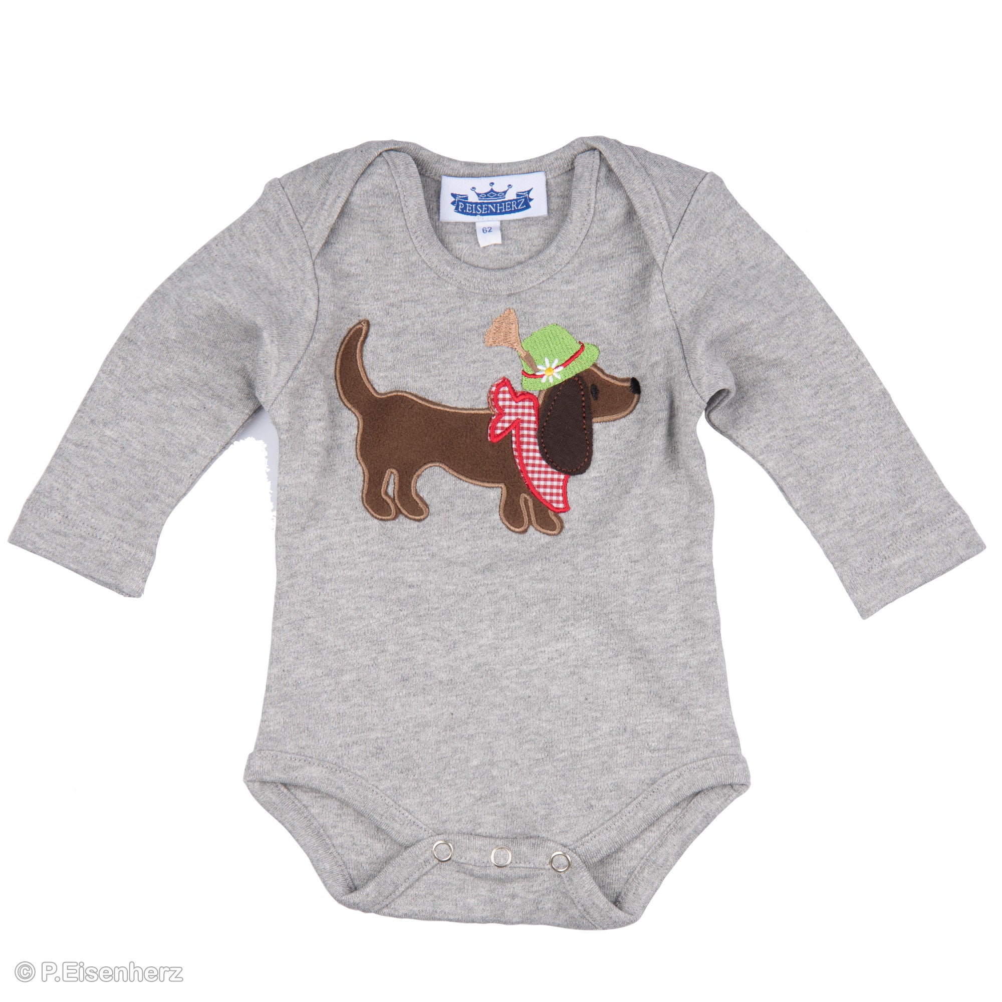 Langarm Body Dackel mit Tirolerhut -Grau-