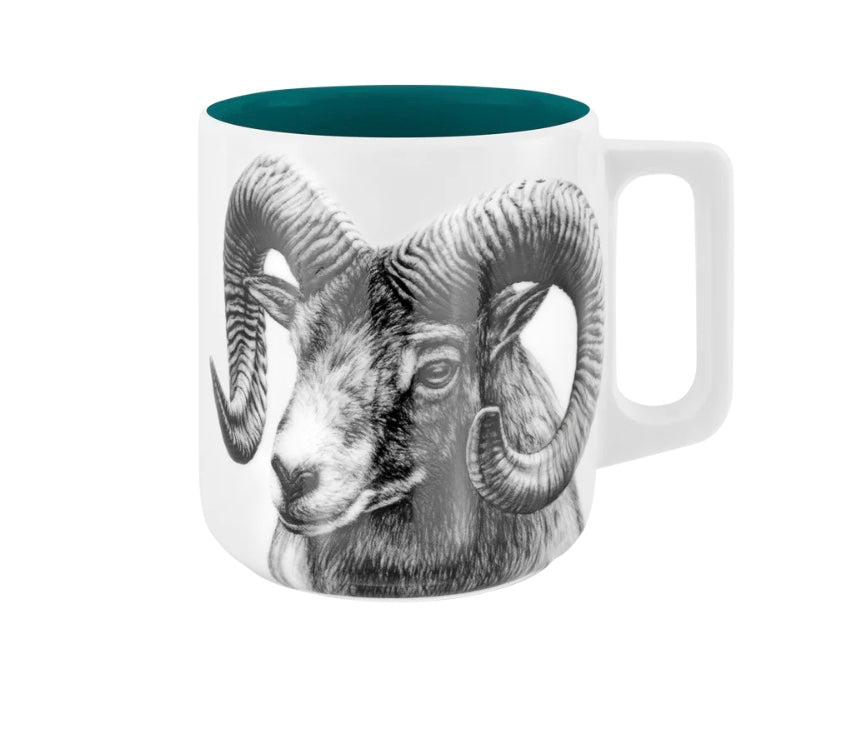 Becher mit Henkel - Widder// Farbe Regen im See