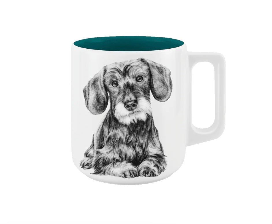 Becher mit Henkel - Dackel// Farbe Regen im See