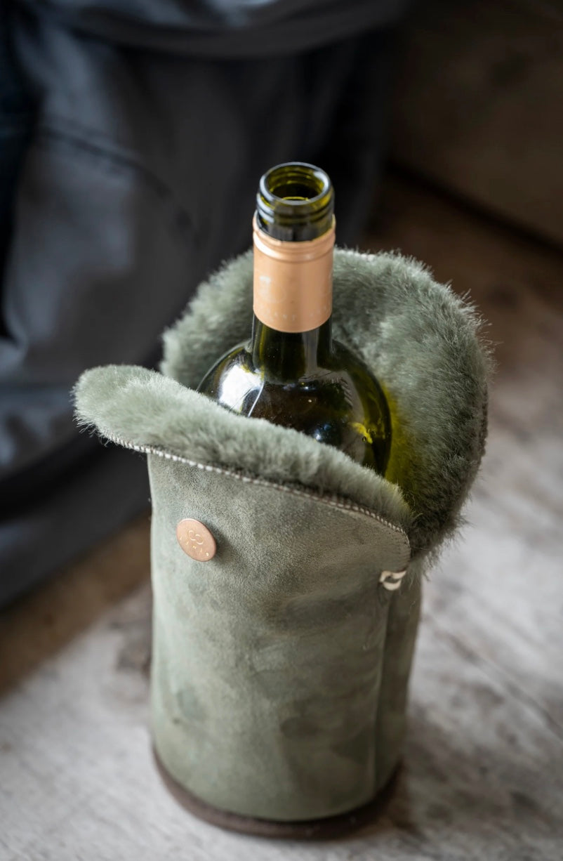 Wildleder Flaschenkühler // Wein & Wasser -Hunting Green-
