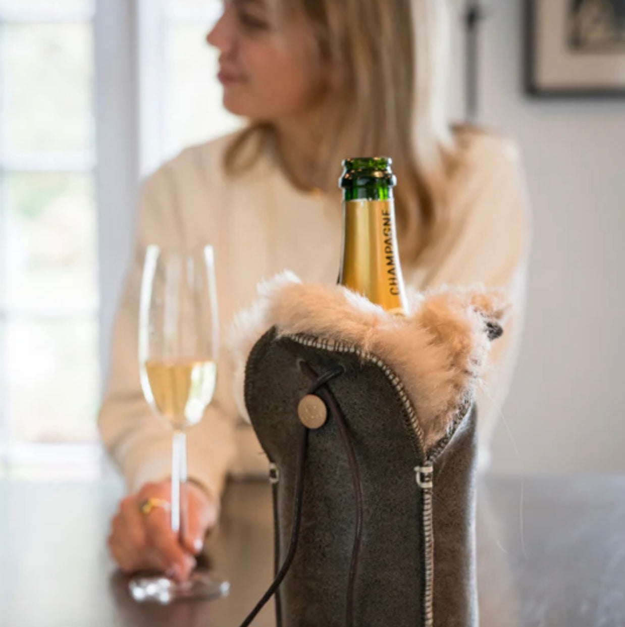 Wildleder Flaschenkühler // Wein, Champagner, Wasser -Fluffy Stone-