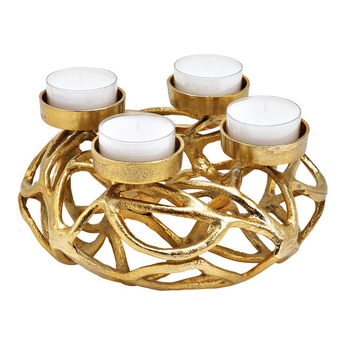 Adventskranz geflochten 25cm rund Gold