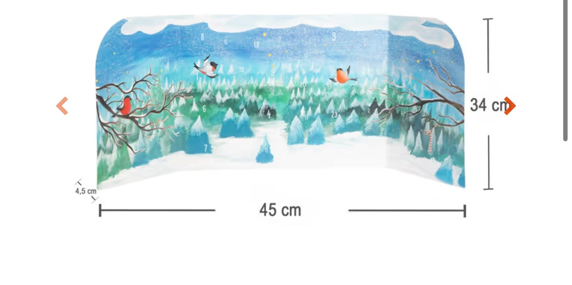 Adventskalender Winterwald in 3D Kulisse, aus Stabiler Pappe mit Vollholzfiguren