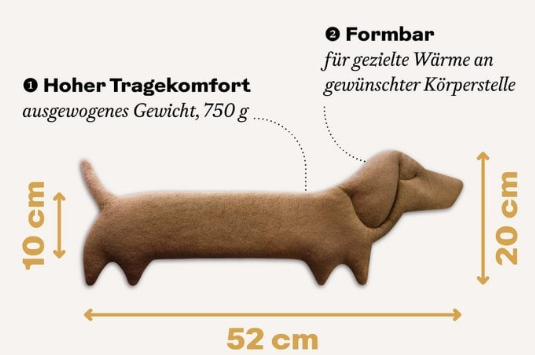 Bio Körnerkissen Dackel, mikrowellengeeignet, Wärmekissen für Nacken & Schulter