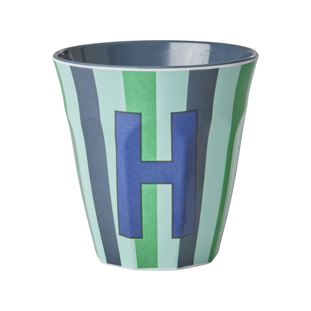 Happy Letter Mug gestreift -blau/grün-