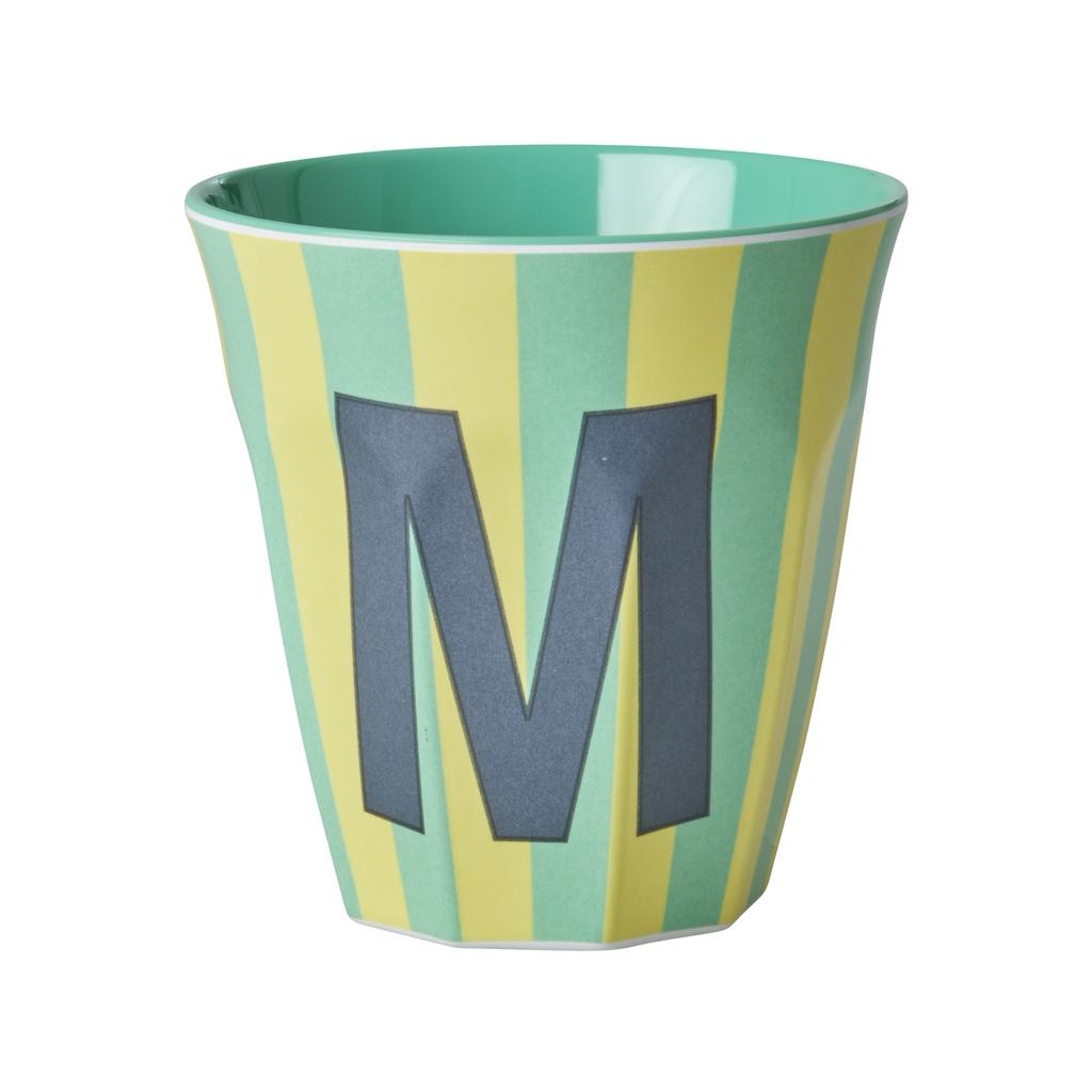 Happy Letter Mug gestreift -blau/grün-