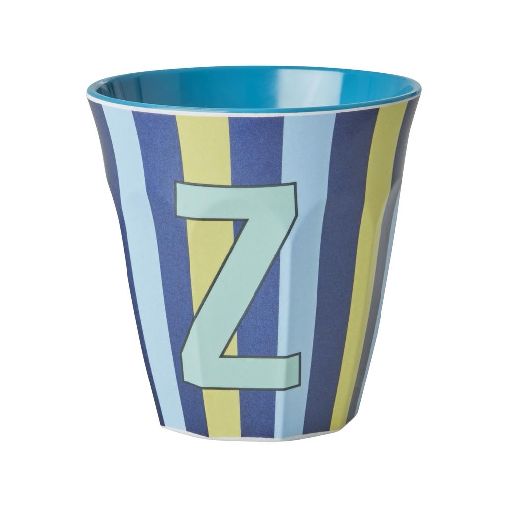Happy Letter Mug gestreift -blau/grün-
