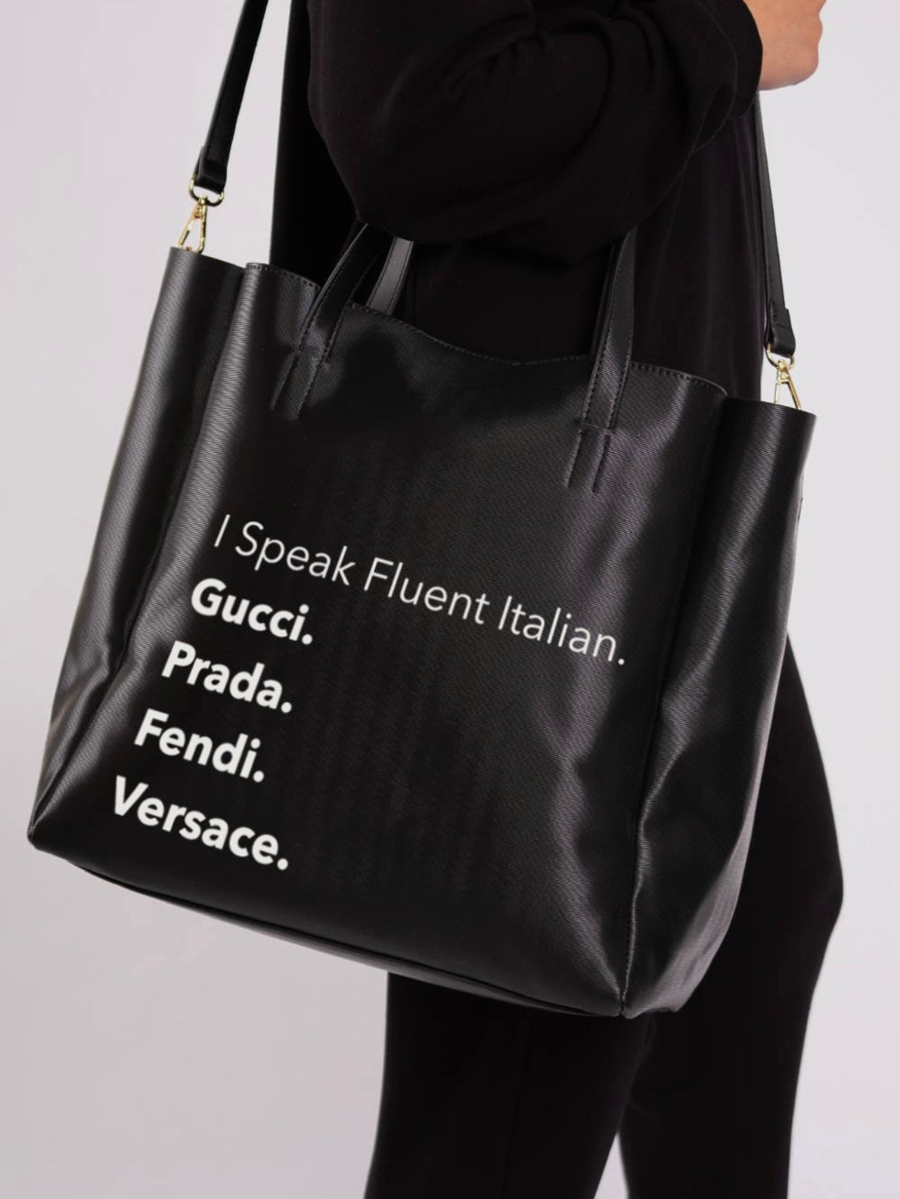 Italian Language Tote Crossbody -Black-