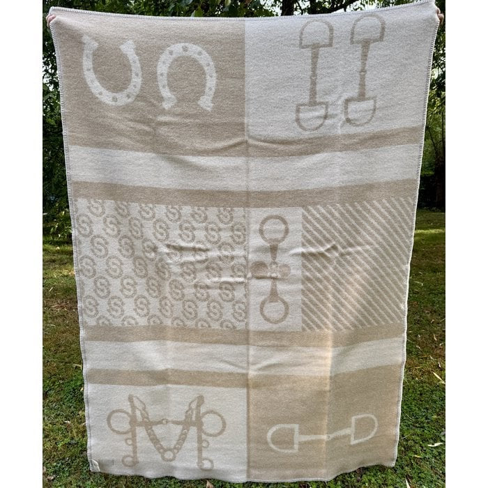 Kuschelige Sofadecke Horse & Rider Beige/Weiß aus neuseeländischer Wolle