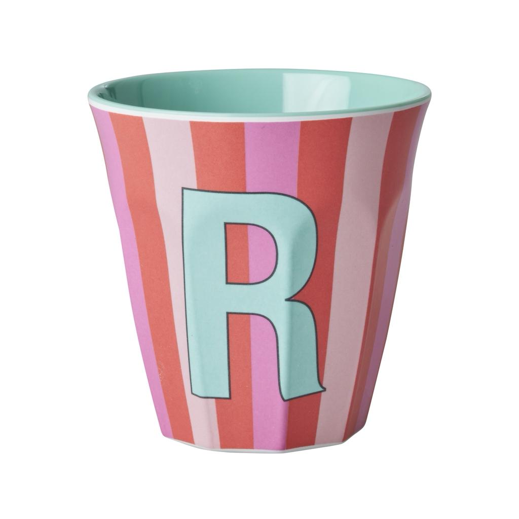 Happy Letter Mug gestreift -rosa-