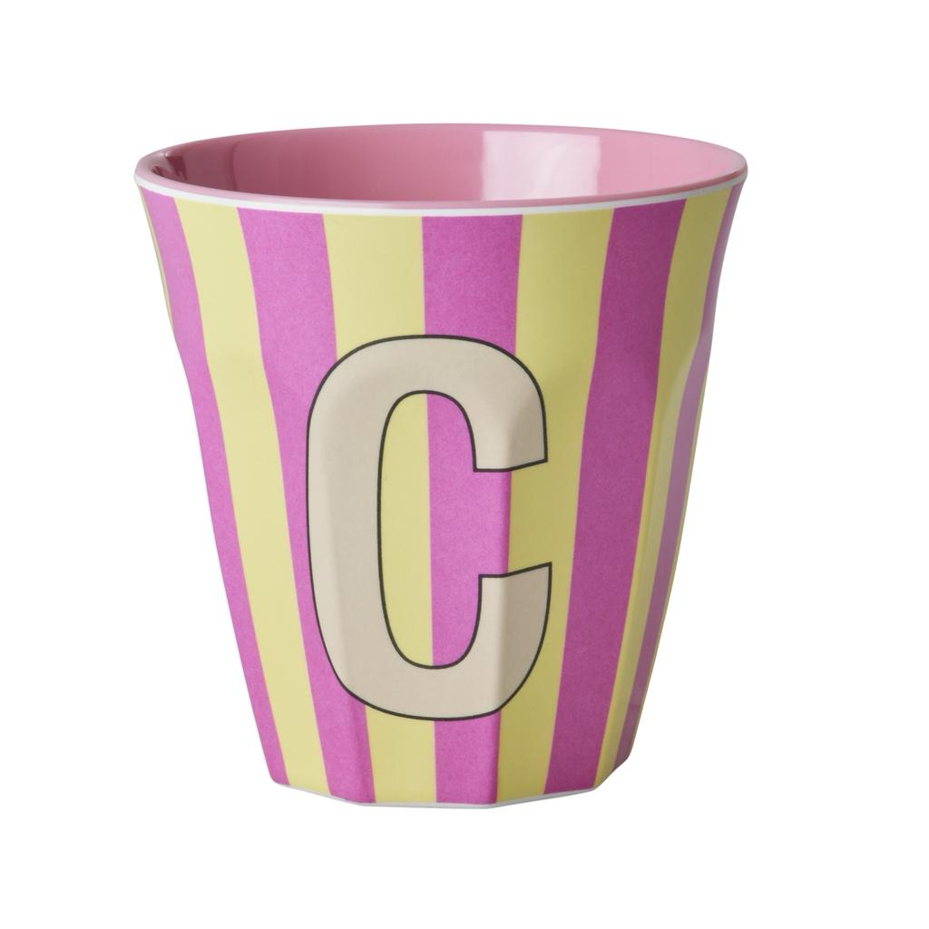 Happy Letter Mug gestreift -rosa-