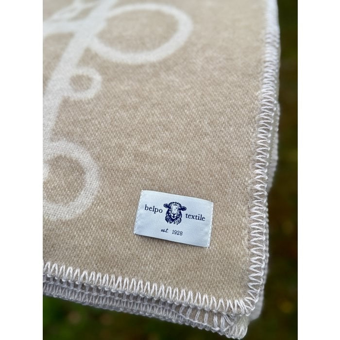 Kuschelige Sofadecke Horse & Rider Beige/Weiß aus neuseeländischer Wolle