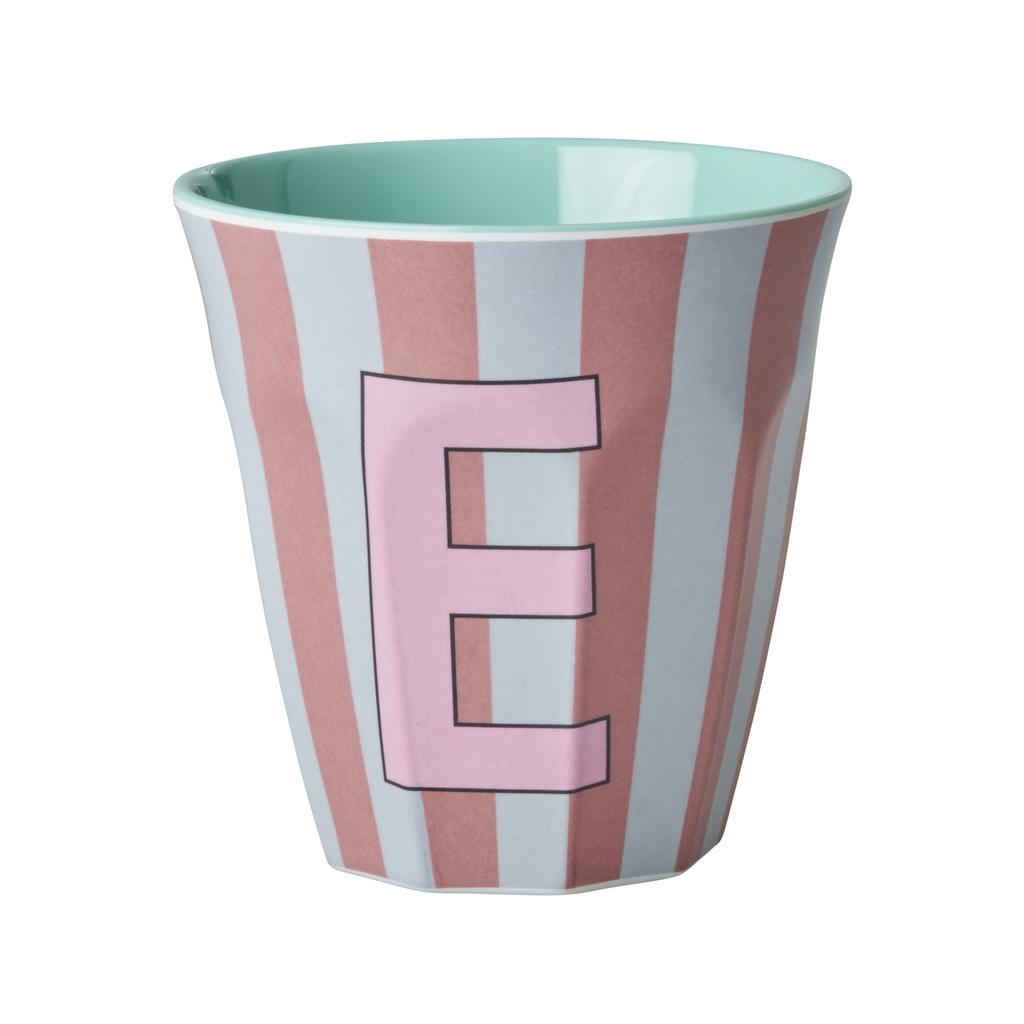 Happy Letter Mug gestreift -rosa-