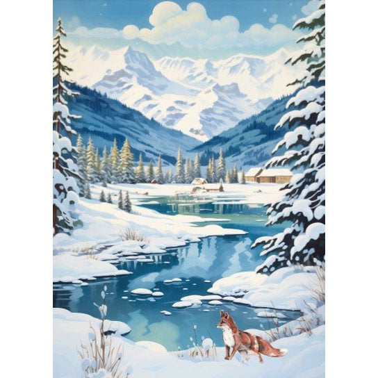 Postkarte Fuchs am Bergsee