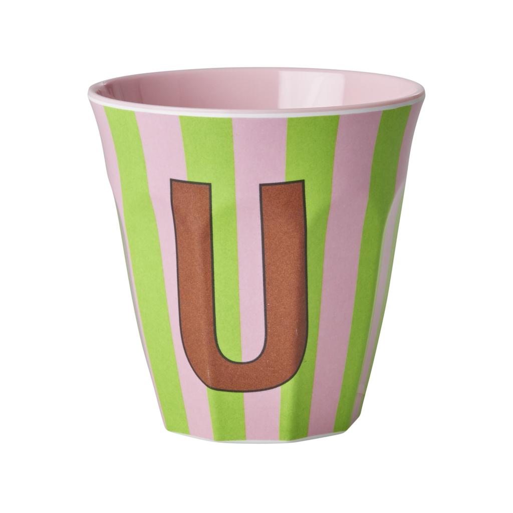 Happy Letter Mug gestreift -rosa-