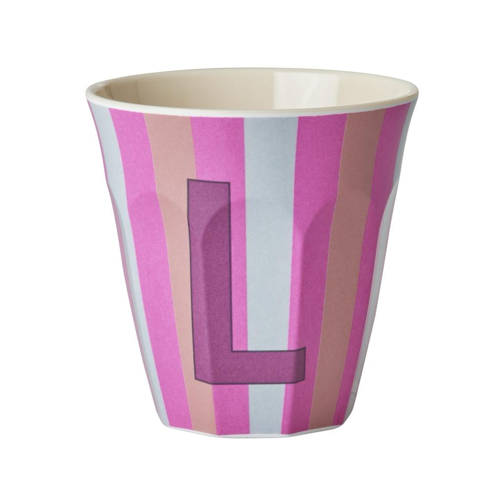 Happy Letter Mug gestreift -rosa-