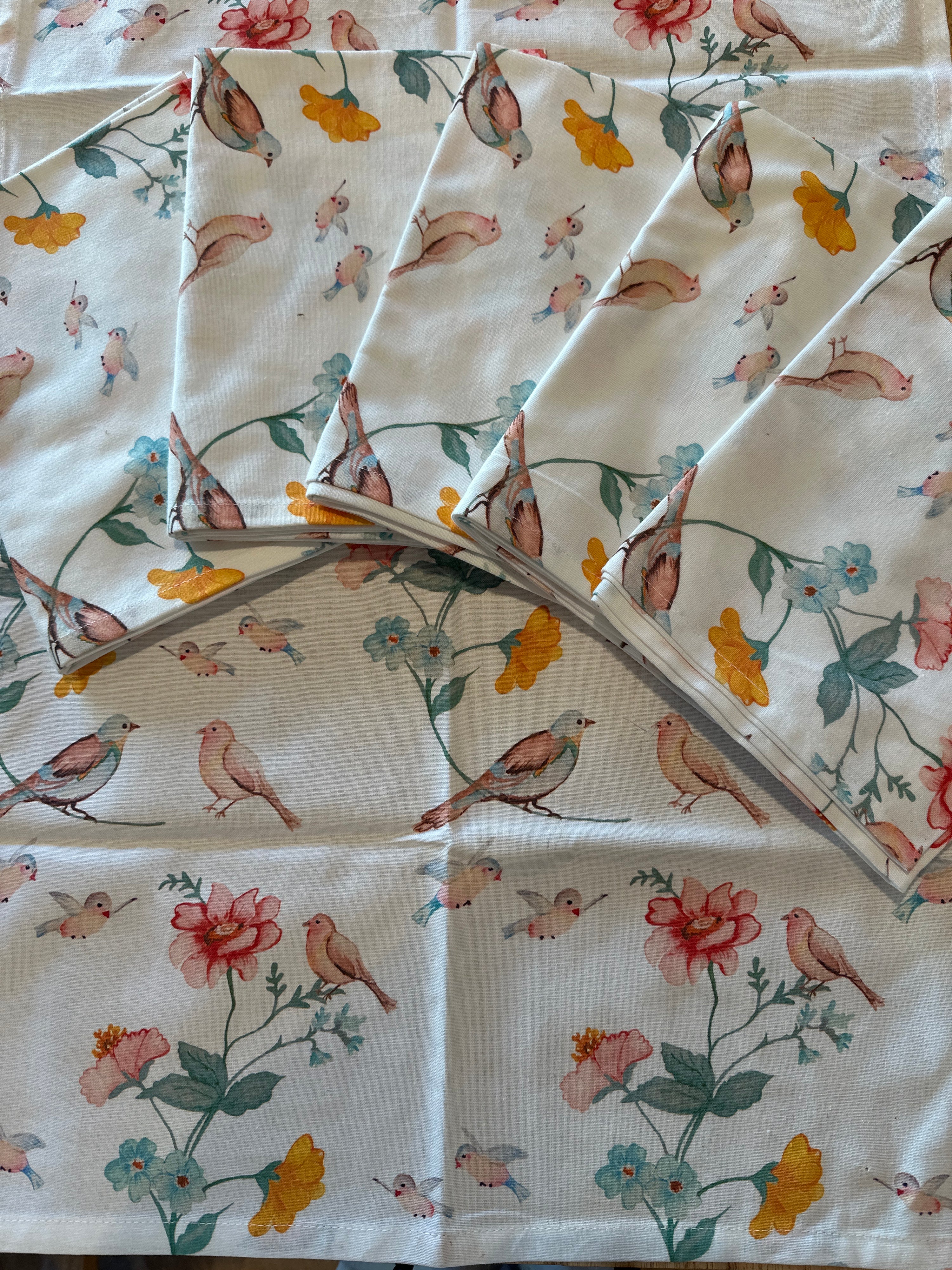Geschirrtuch Vogelfamilie/Blumen