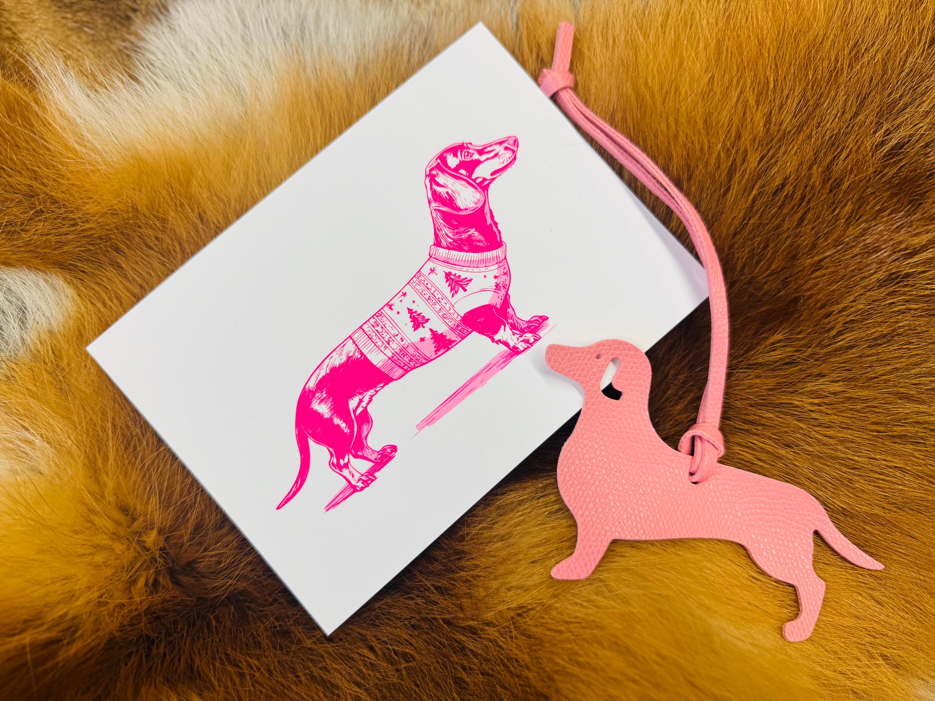 Postkarte Pinker Weihnachts Dackel