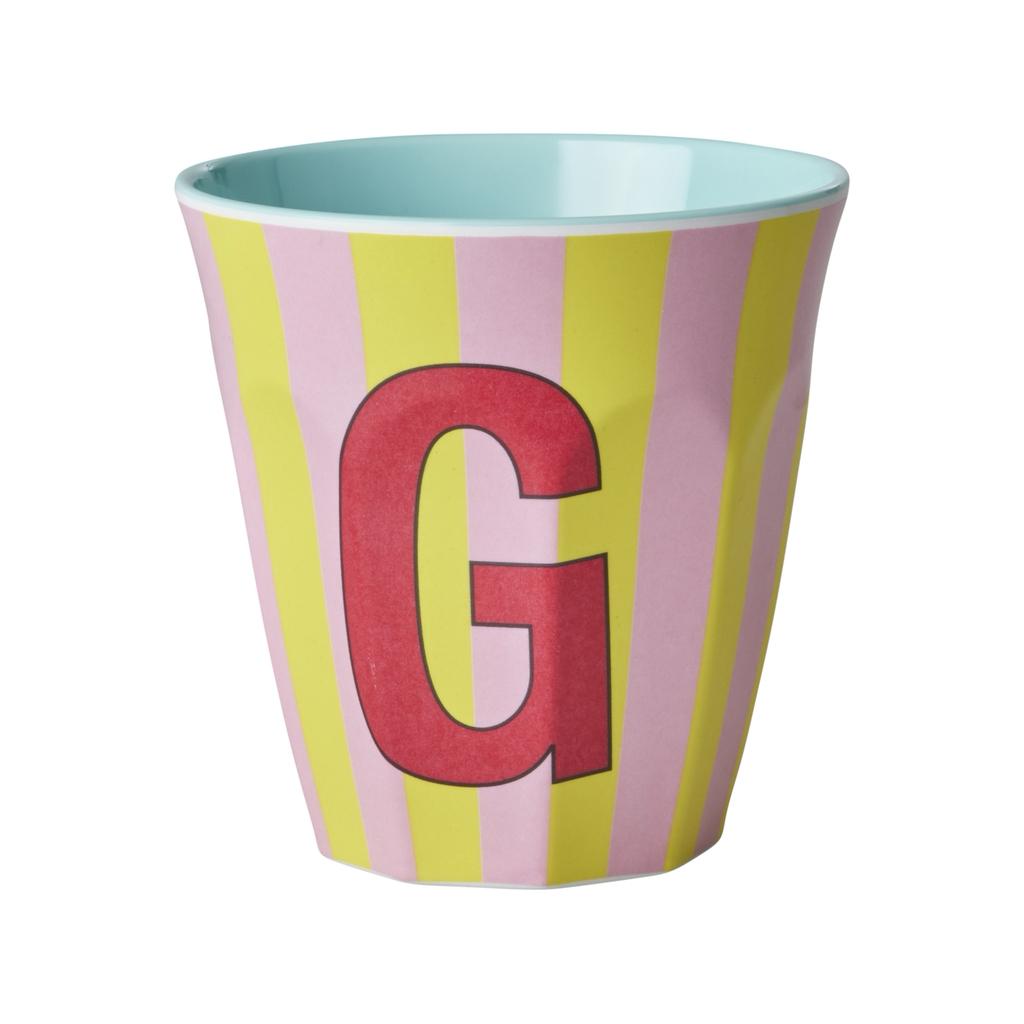 Happy Letter Mug gestreift -rosa-