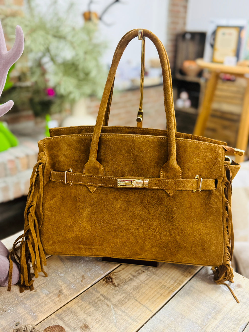 Wildleder Boho Bag -Cognac-