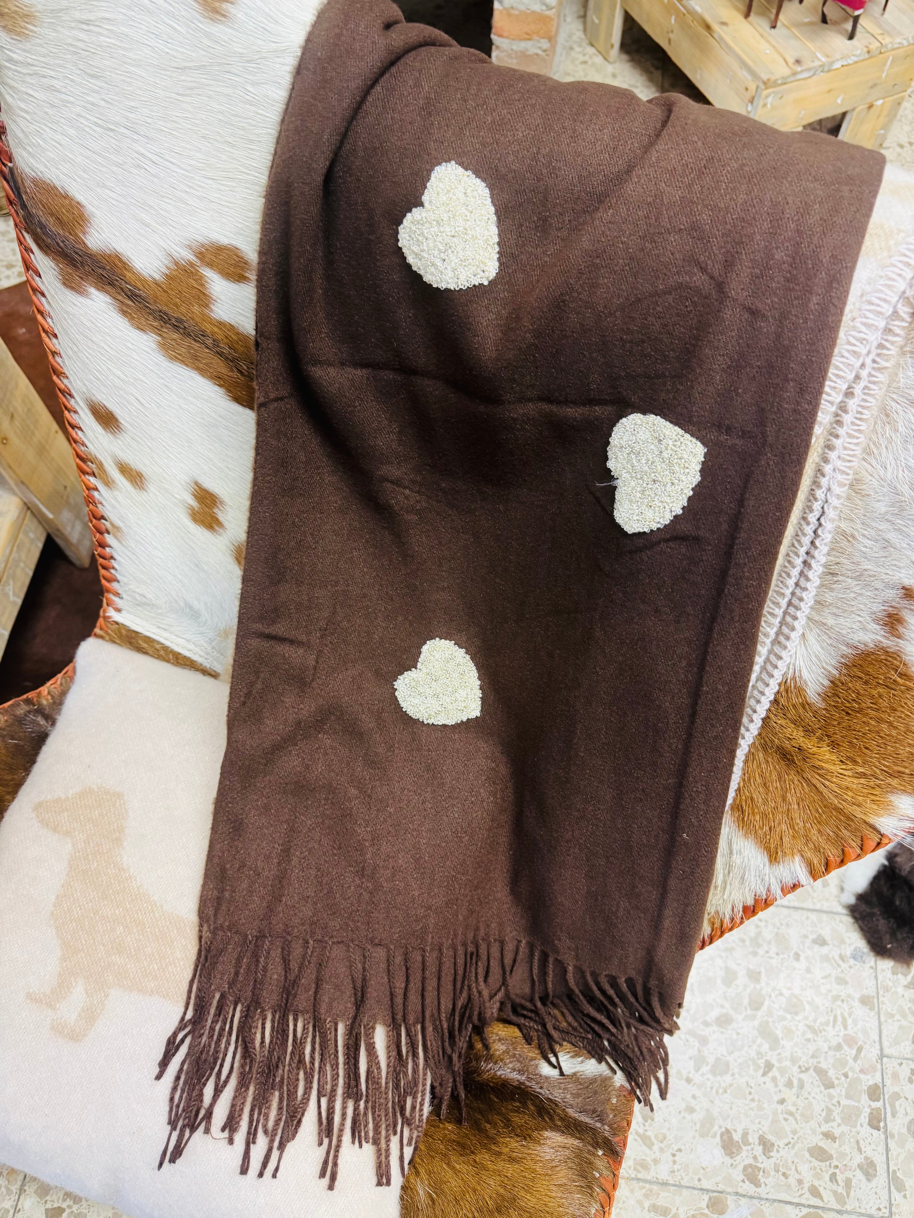 Herzl Schal dunkelbraun, kuschelig weich