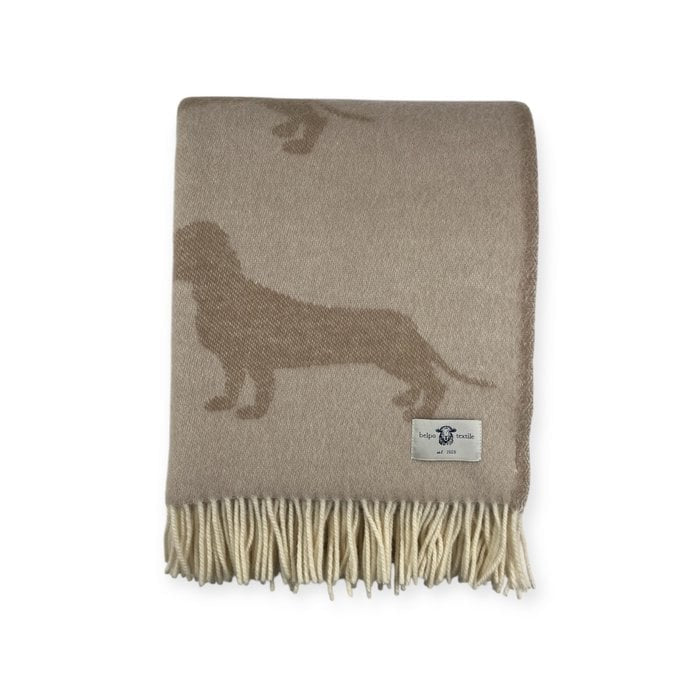 Kuschelige Sofadecke Dackel (Taupe) aus neuseeländischer Wolle