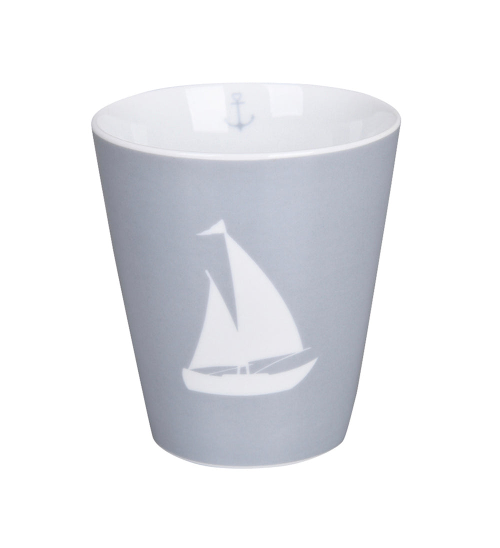 Hellgrau Segelboot Kaffeebecher