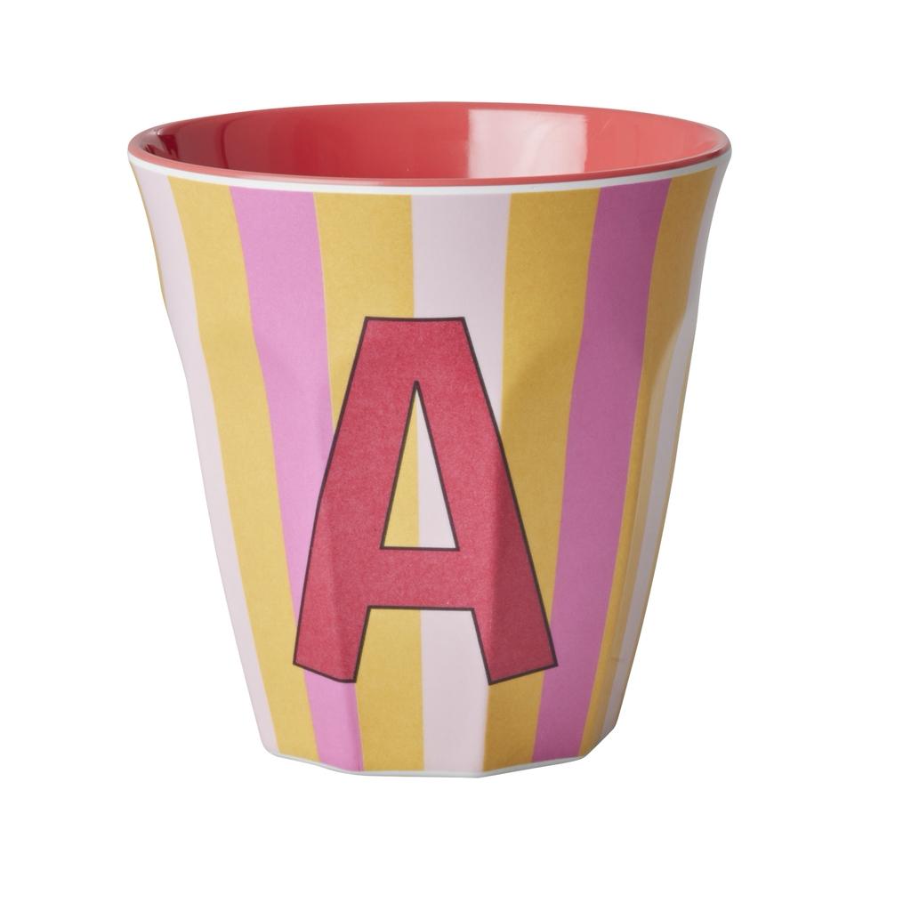 Happy Letter Mug gestreift -rosa-