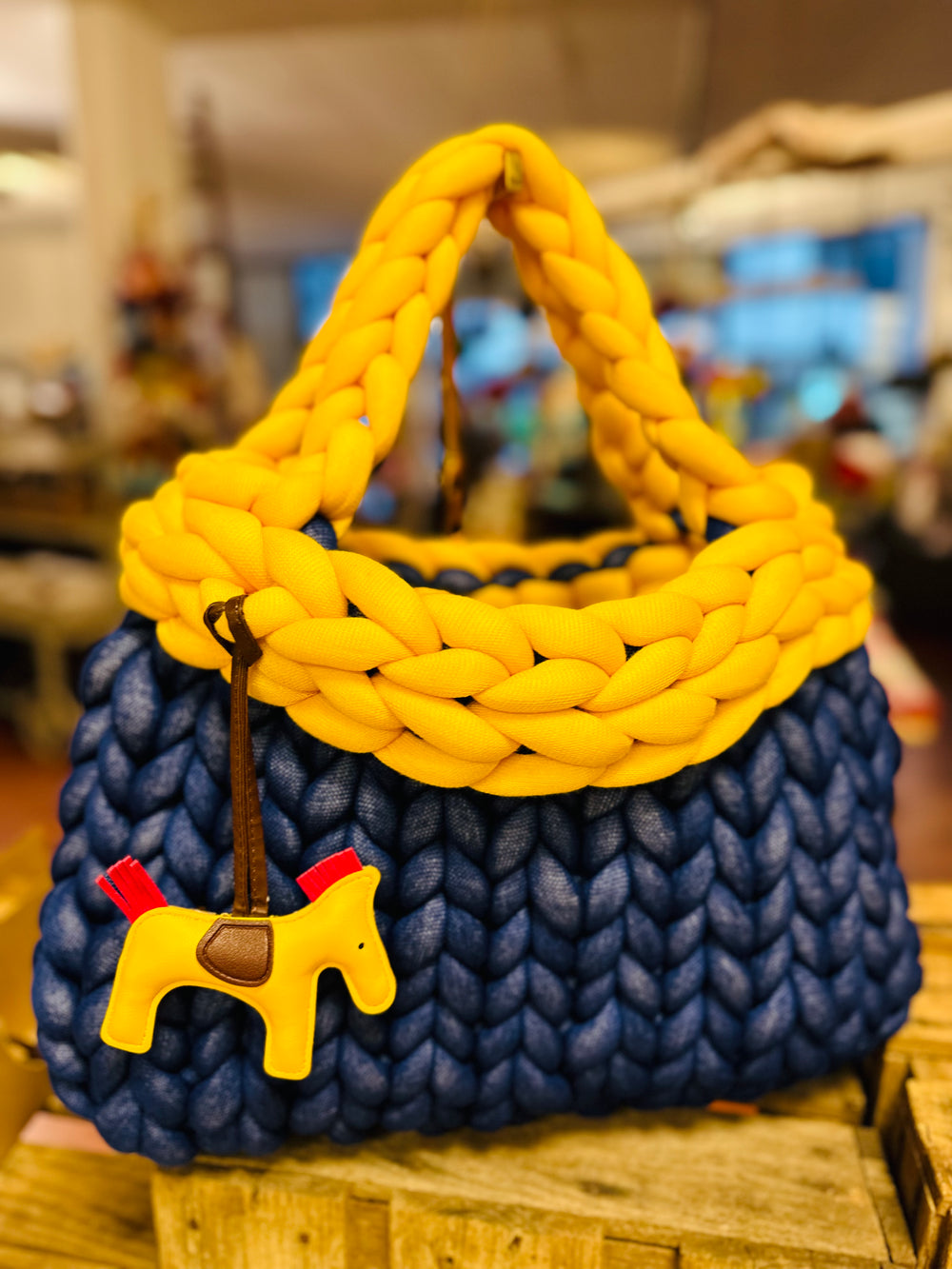 Lofty Loop Bag MAXI 40cm-Navy/Gelb mit Pferd-