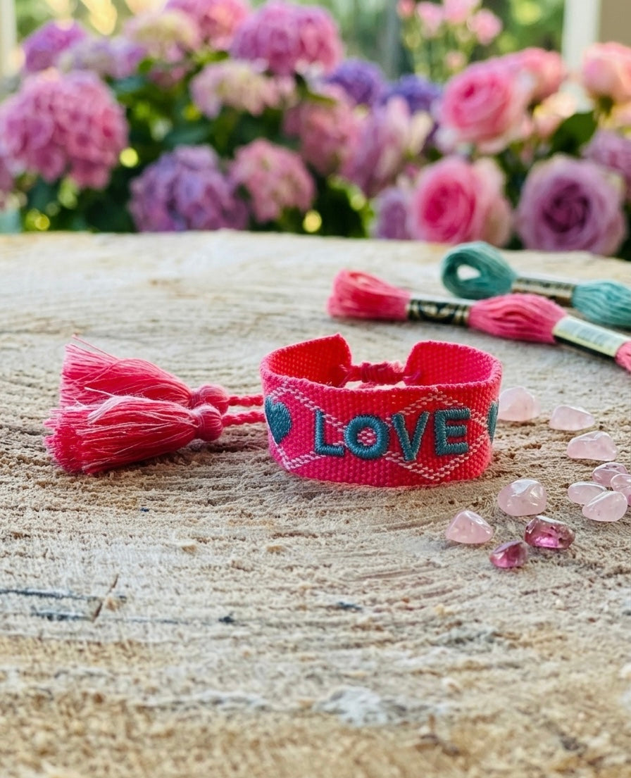 Statement Armband -Love, Pink gemustert-