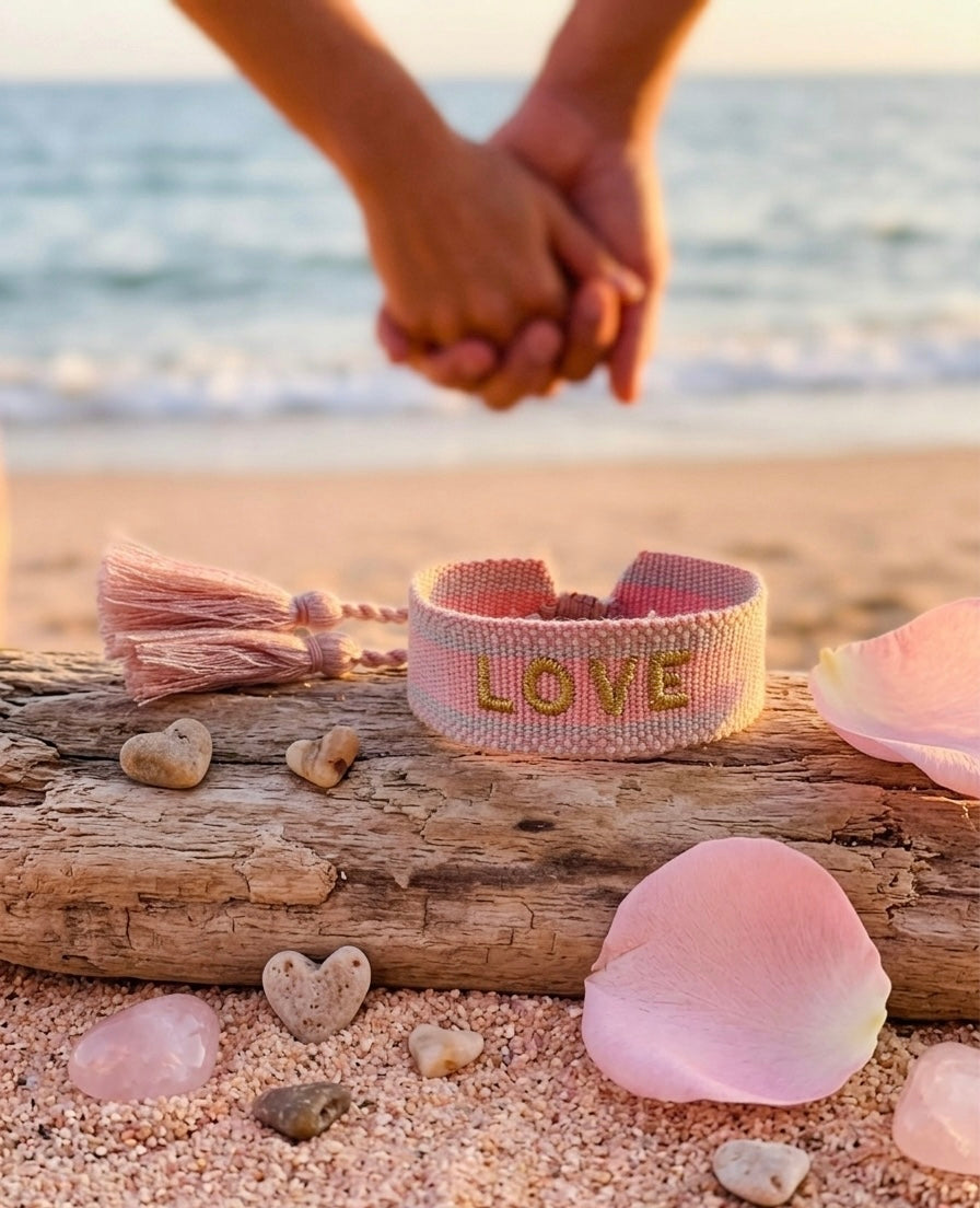 Statement Armband -Love rosa/gold-