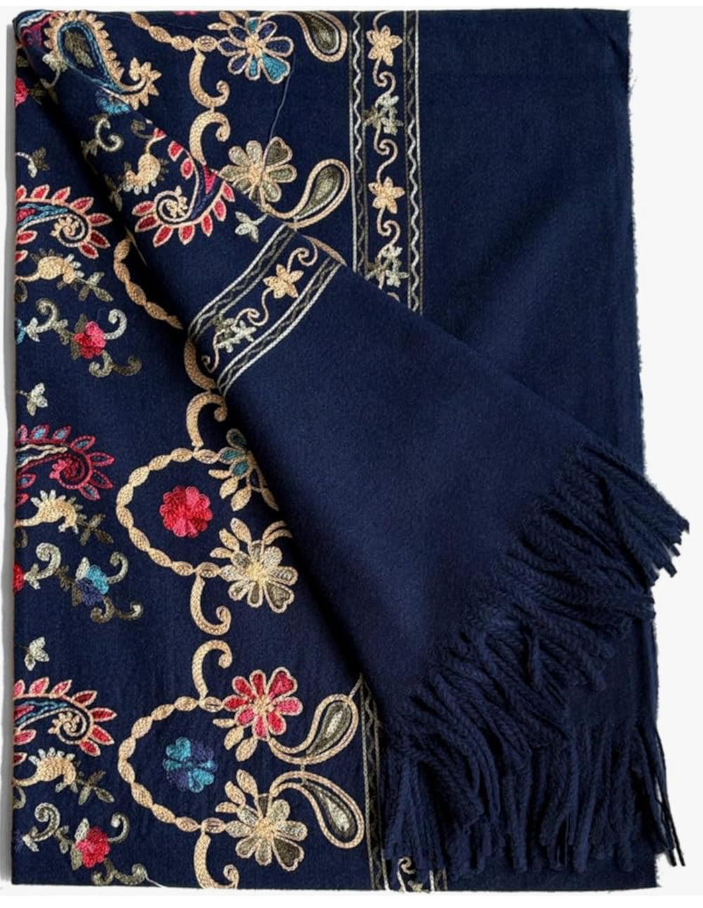 Countrylife Pashmina mit edler Paisleystickerei -Marine-