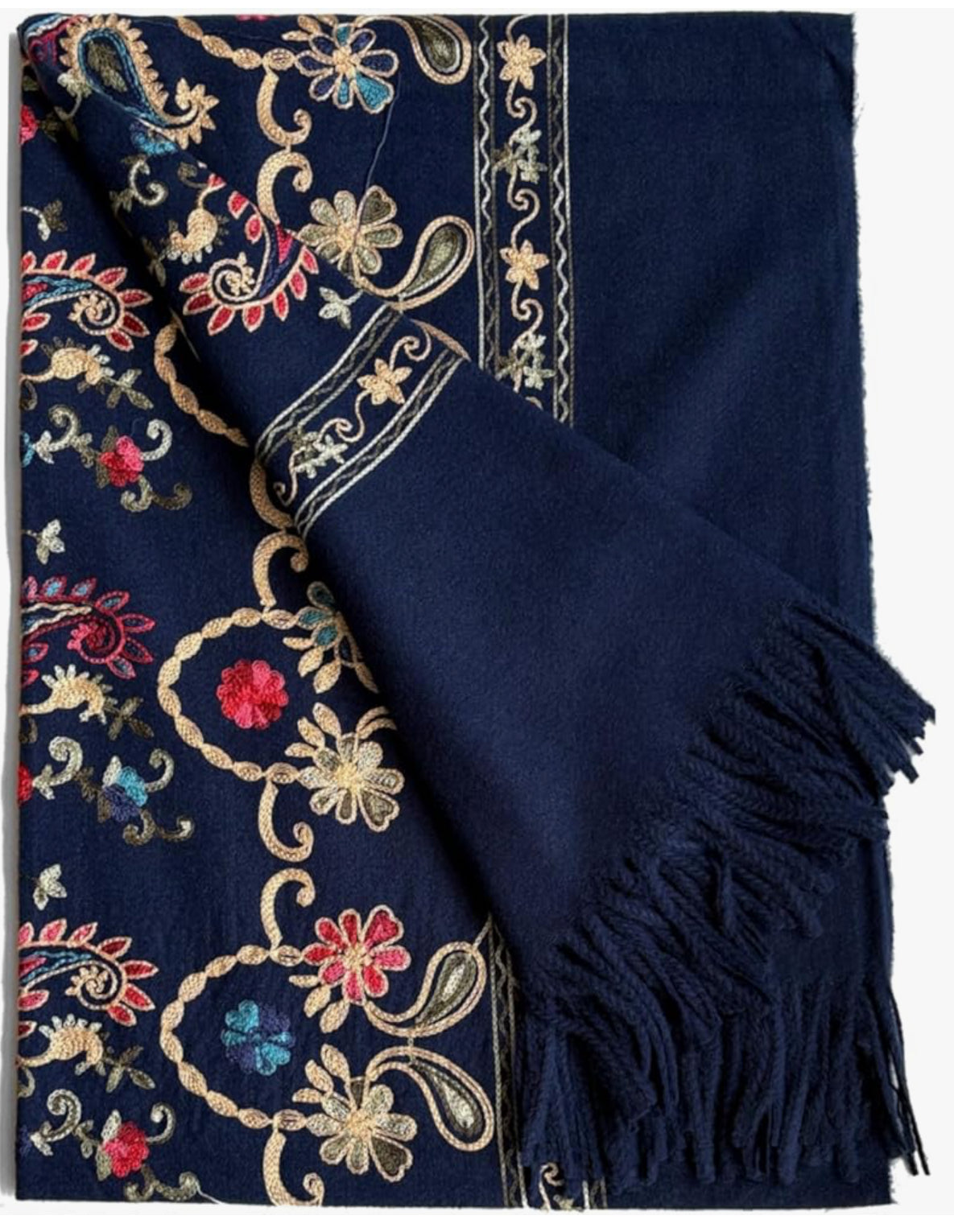 Countrylife Pashmina mit edler Paisleystickerei -Marine-