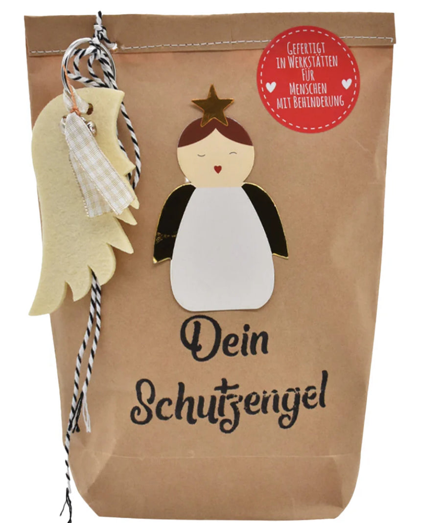 Dein Schutzengel Geschenk, Wundertüte mit Flügel Schlüsselanhänger