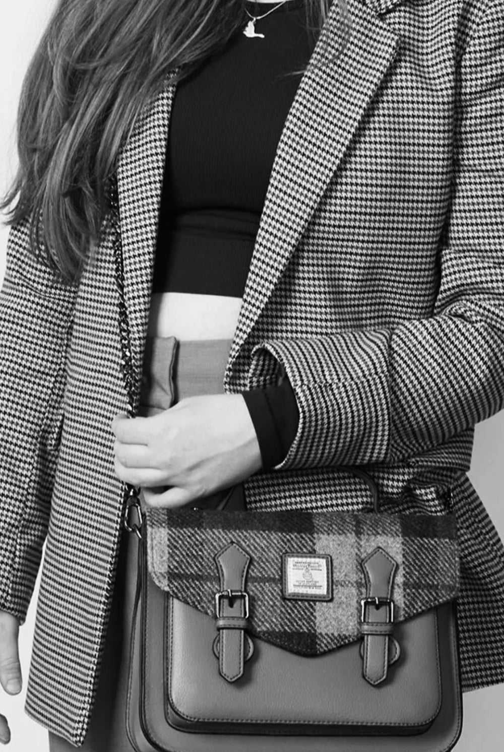 PRE-ORDER Tweed Carlton Bag -Black Herringbone-