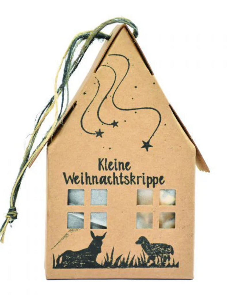 Kleine Weihnachtskrippe mit Stall und Filzfiguren