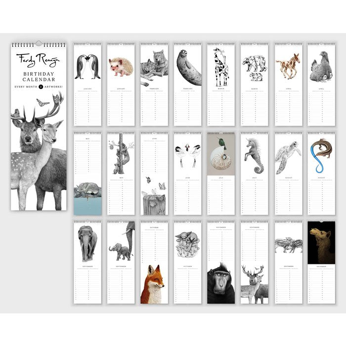 Geburtstagskalender mit 24 Tiermotiven