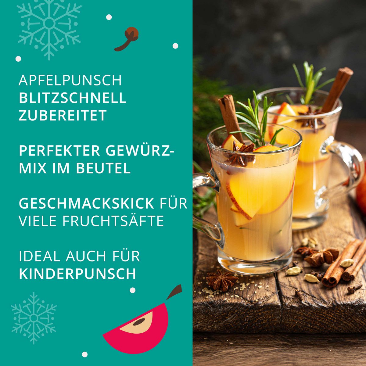 Apfel Punsch Gewürz "Winter Apple", BIO, 7 Pyramiden-Beutel