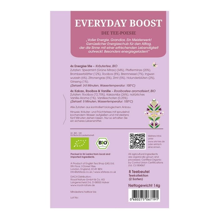 Tee Geschenk Tee-Poesie "Everyday Boost", 8 Teebeutel, BIO