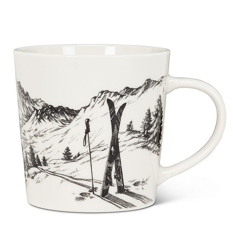 Tasse Wintermotiv mit Skiern aus Porzellan