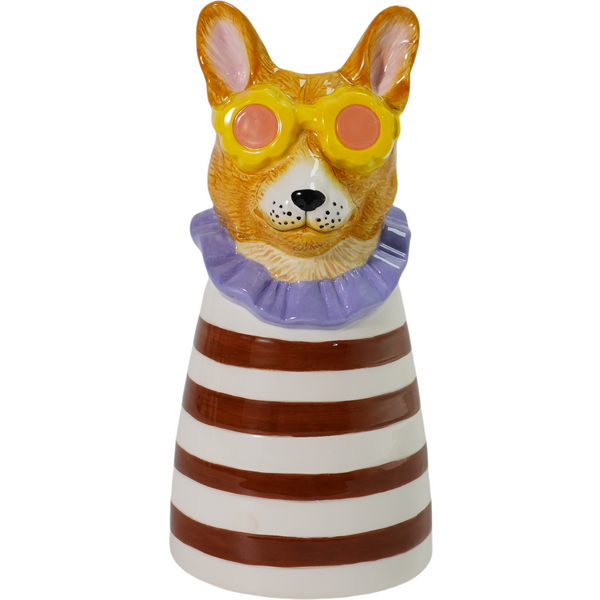 Steingutvase Hund mit Brille