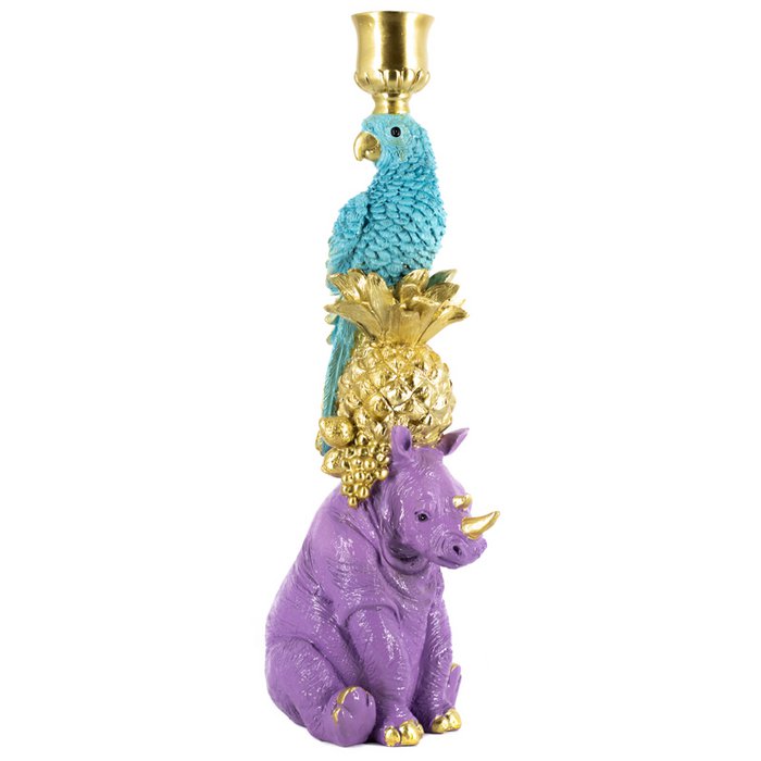 Kerzenhalter mit Papagei und Nashorn