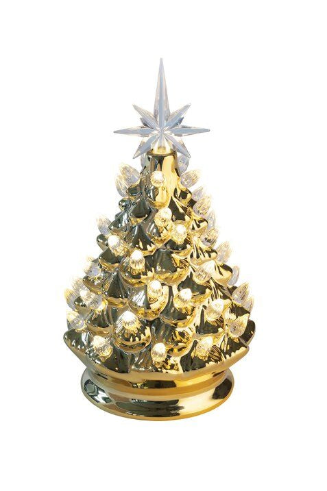 LED Porzellan Weihnachtsbaum Gold 24cm