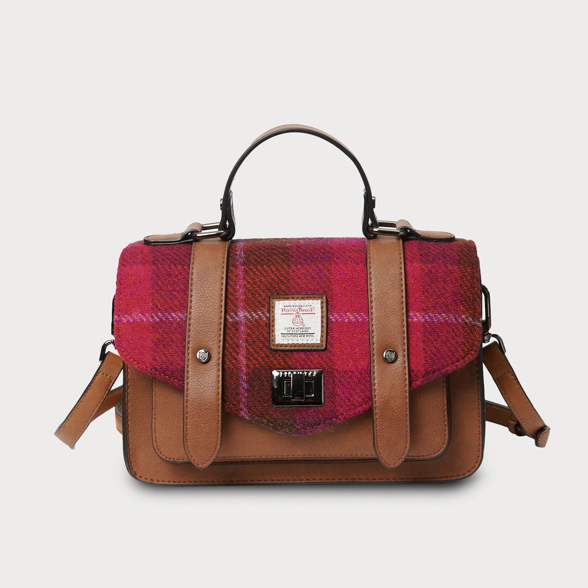 PRE-ORDER Medium Tweed Shoulder Bag -Fuchsia Tartan