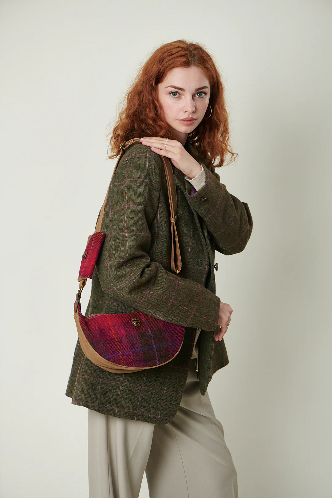 PRE-ORDER Tweed Crossbody Bag -Fuchsia Tartan-