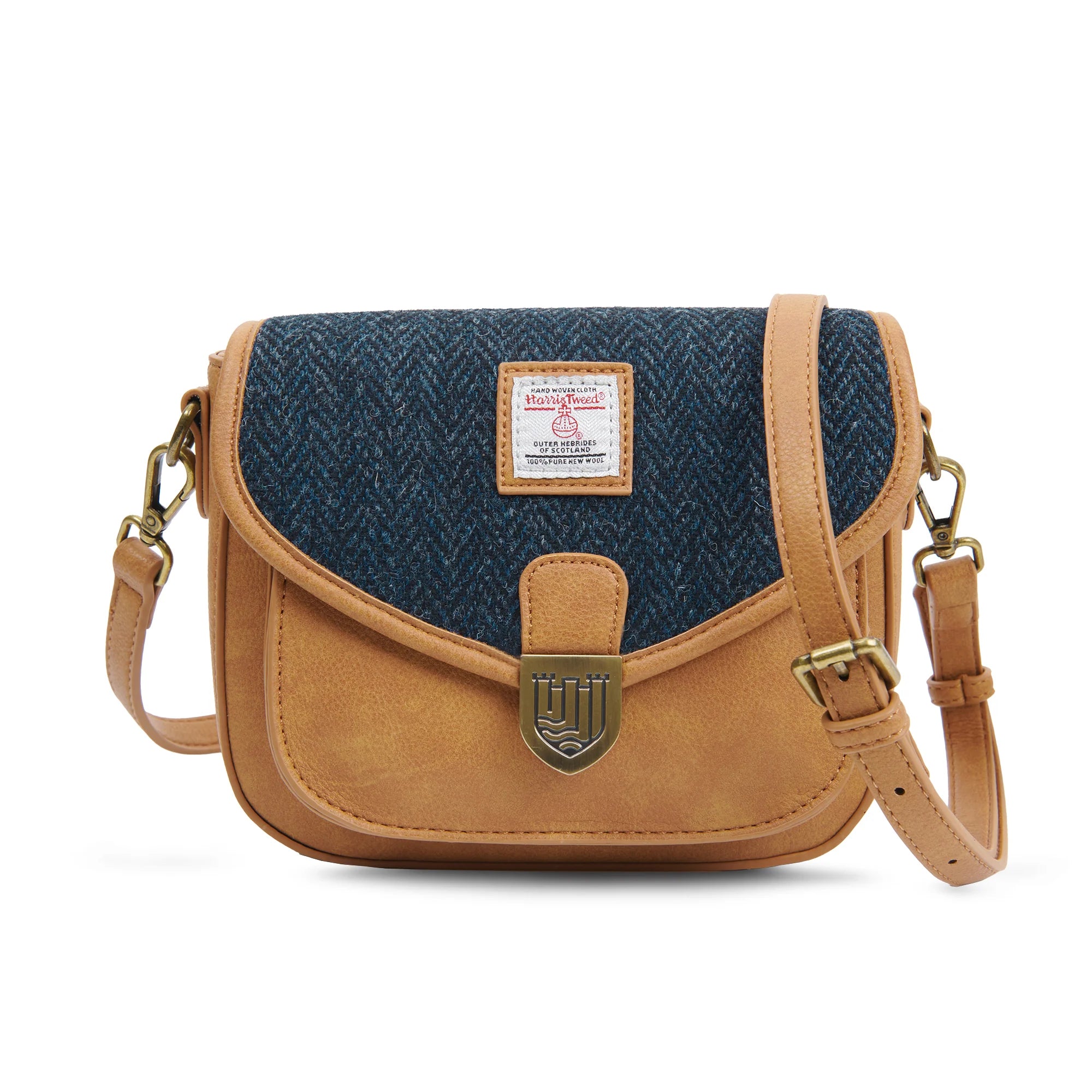 PRE-ORDER Midi Tweed Saddle Bag -Navy Herringbone-